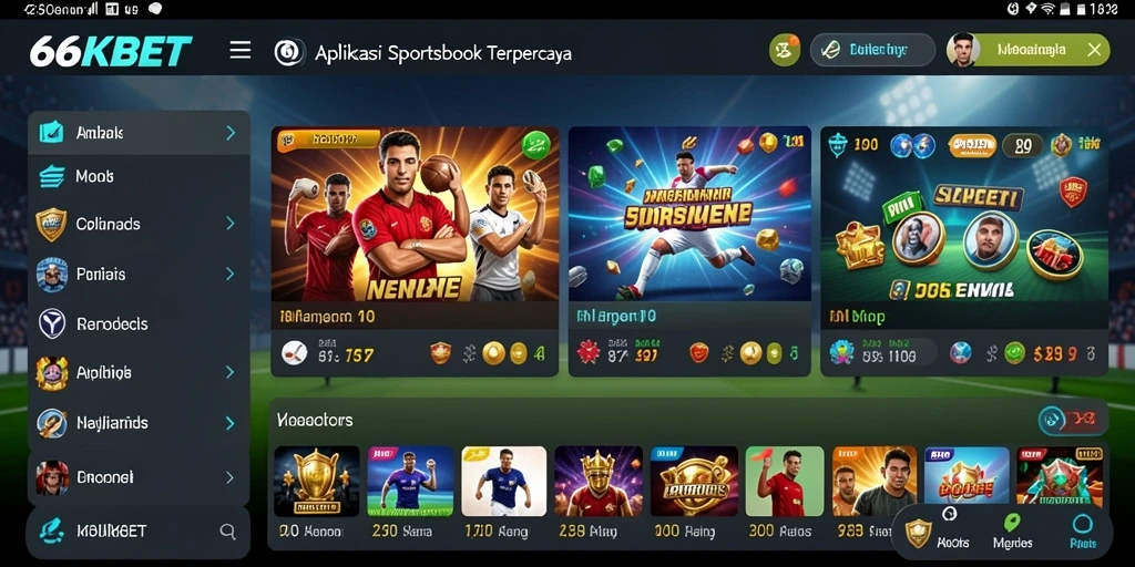 Screenshot menampilkan tampilan antarmuka aplikasi Sportsbook 66KBET.