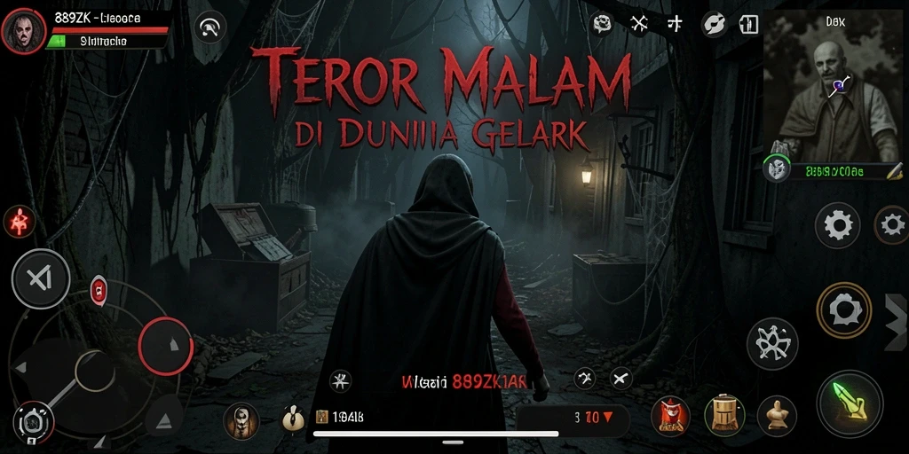 Screenshot menunjukkan karakter utama dalam kegelapan, menghadapi makhluk menakutkan.