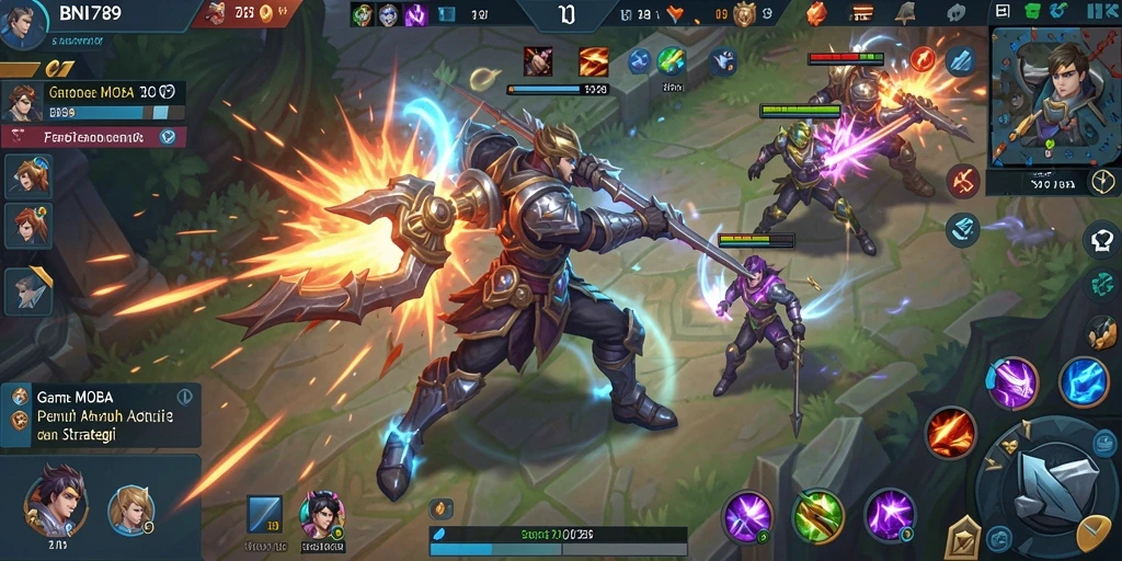 Screenshot dari gameplay seru BNI789 dalam arena MOBA.