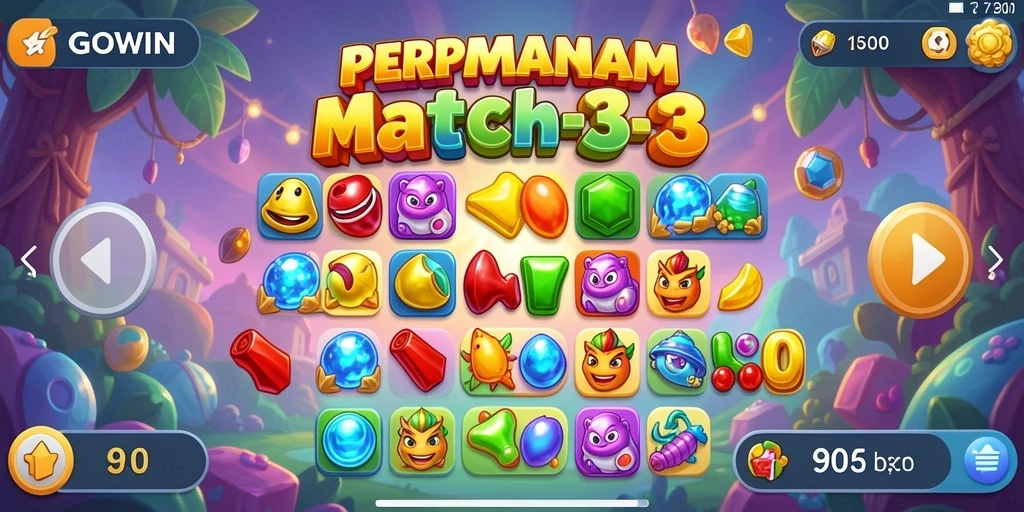 Screenshot GOWIN menunjukkan gameplay seru dalam mencocokkan item.