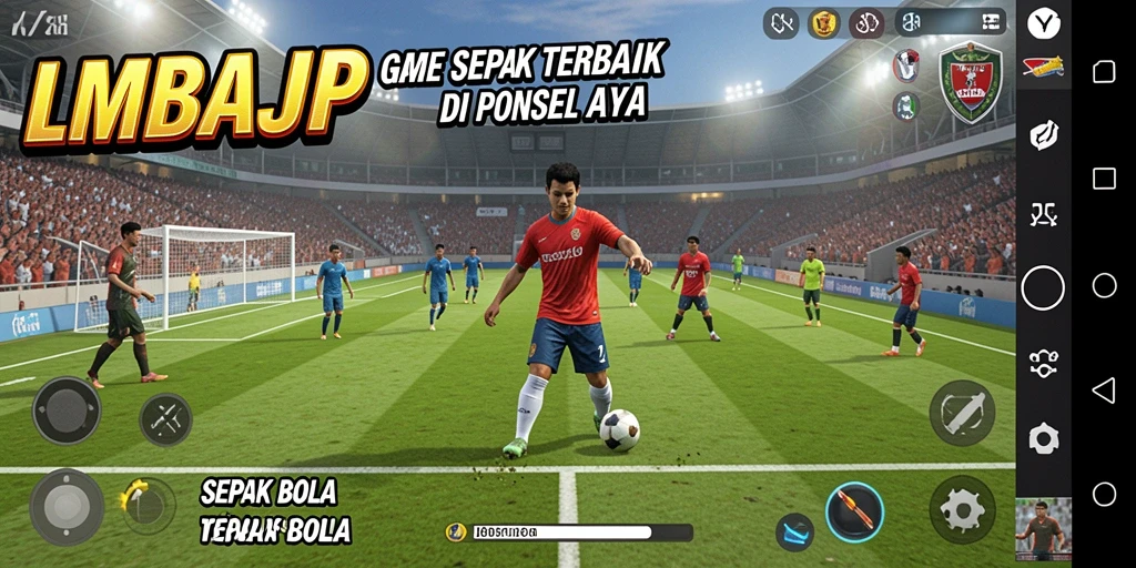 Tangkapan layar gameplay <strong>LMBAJP</strong> yang menunjukkan aksi seru di lapangan sepak bola.