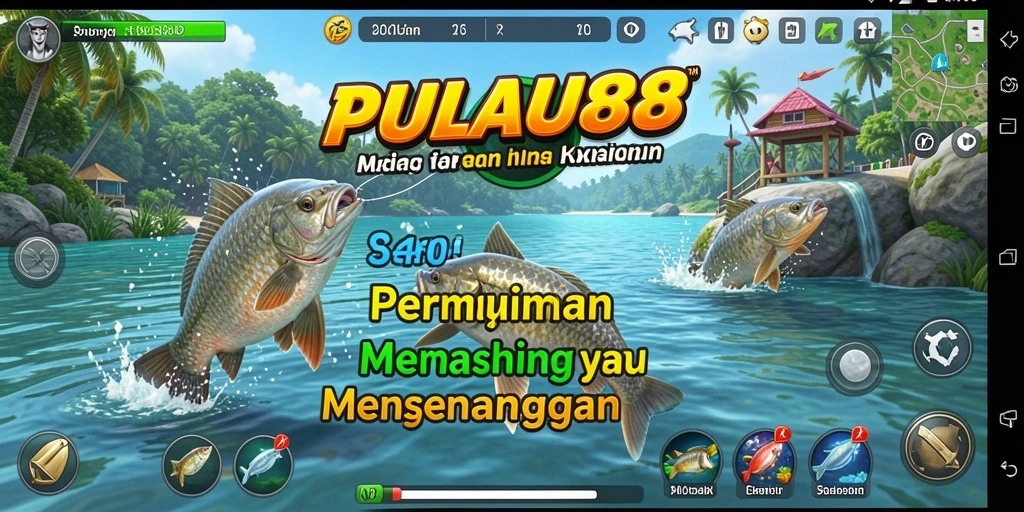 Screen utama PULAU88 yang menampilkan gameplay memancing yang seru.