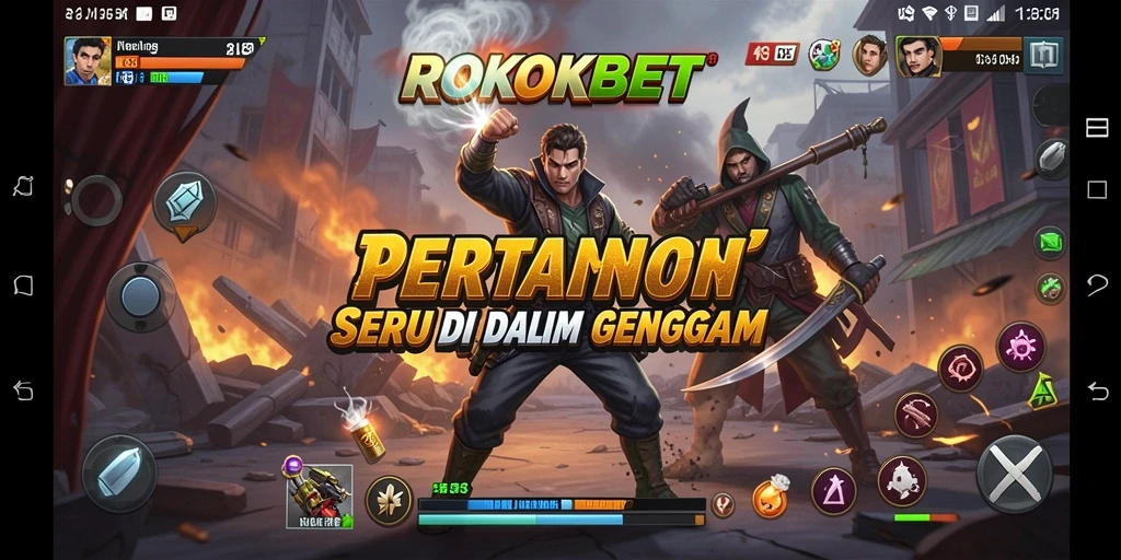 Tampilan gameplay ROKOKBET dengan karakter bertarung sengit.