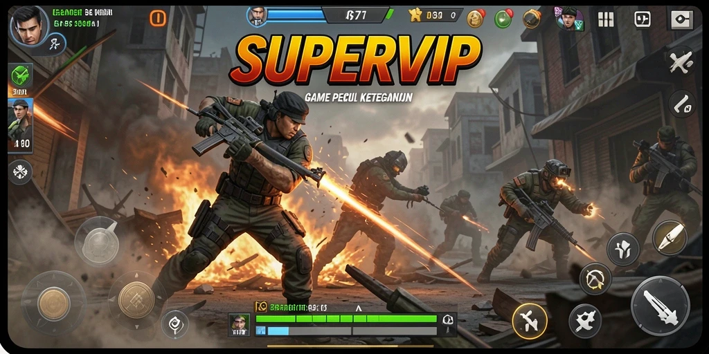 Tampilan gameplay aksi mendebarkan dalam SUPERVIP.